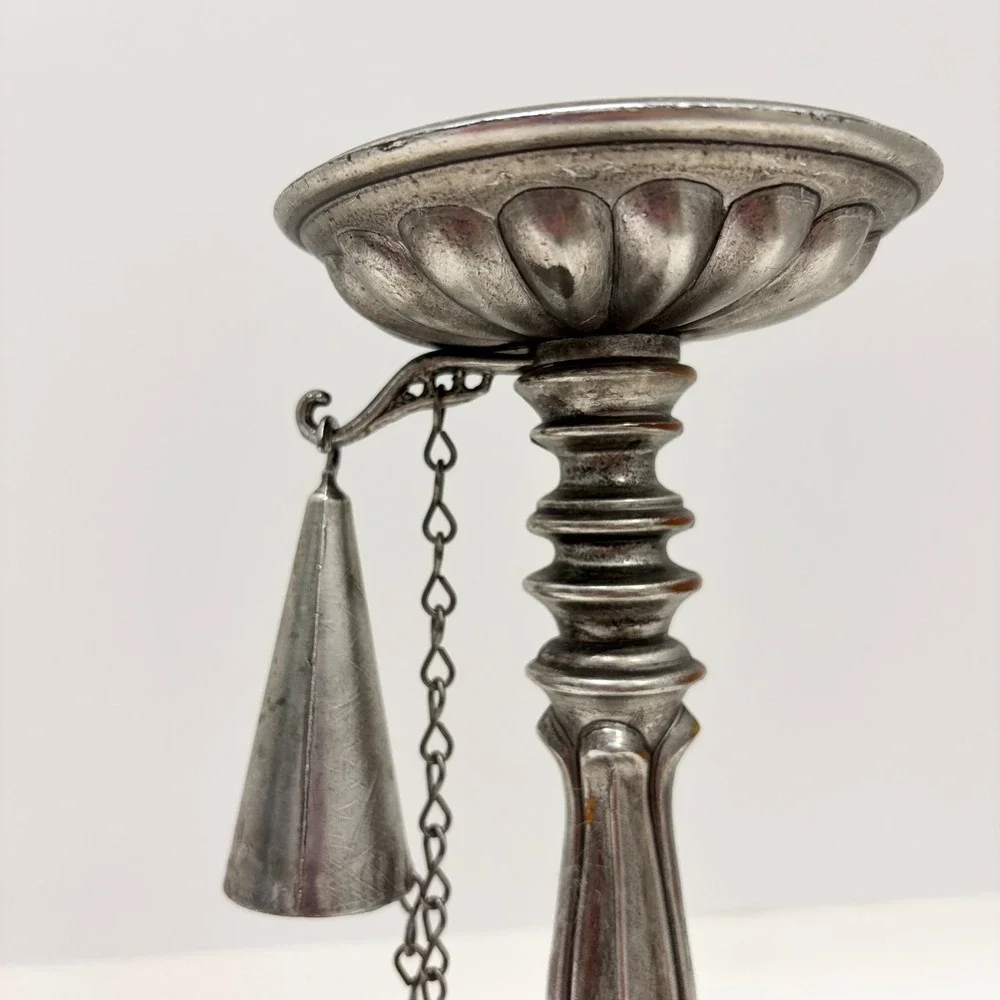 Vintage Candlestick Set with Snuffers Mismatched Metal Wood Silver Brown